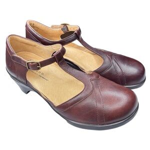 Aravon Size 10 Maura Mary Jane Pump Leather T Strap Heels Burgundy Comfort Shoe